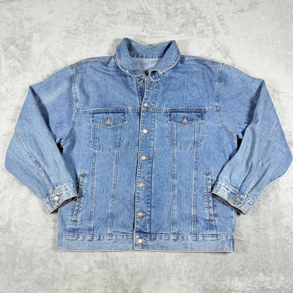 Faded Glory Men XL Denim Trucker Jacket Blue Medium Wash Cotton Button Front